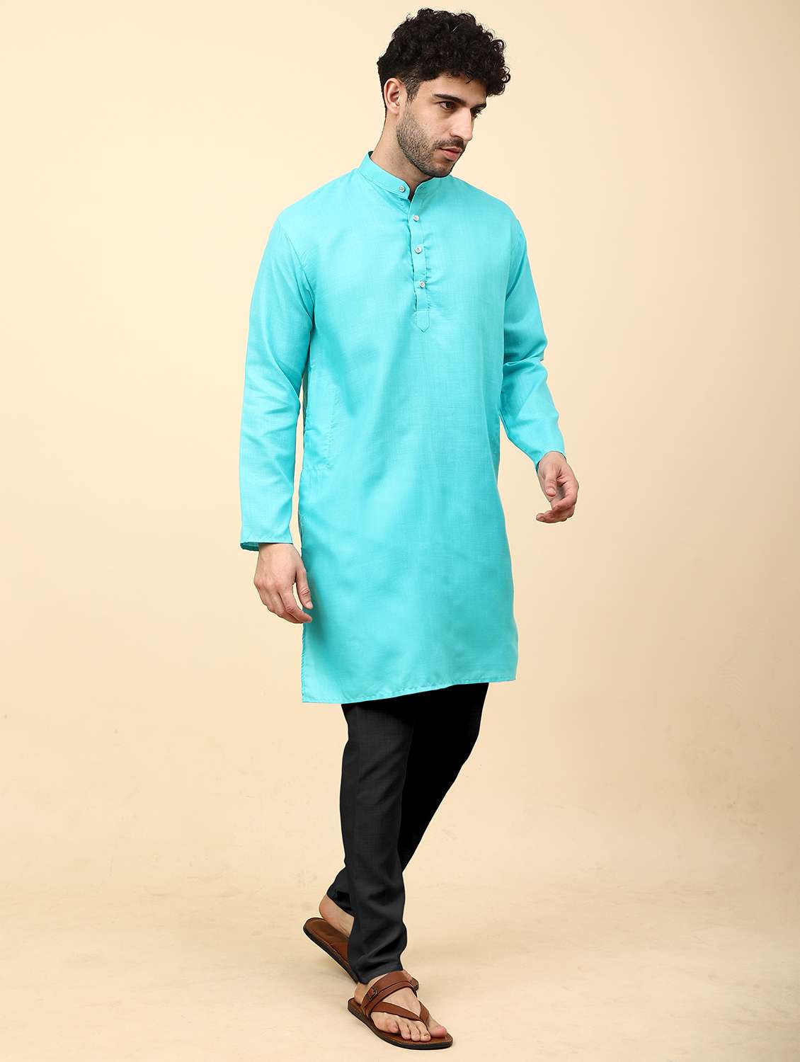 men pack of 2 solid mandarin neck kurta pyjama ethnic wear set - 21977730 -  Standard Image - 2