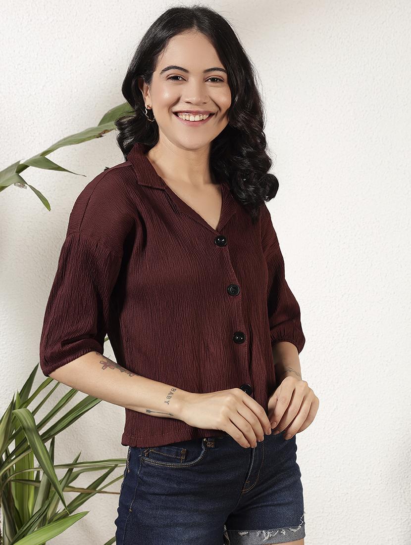 women solid collared long sleeve regular shirt - 21977774 - Standard Image - 2