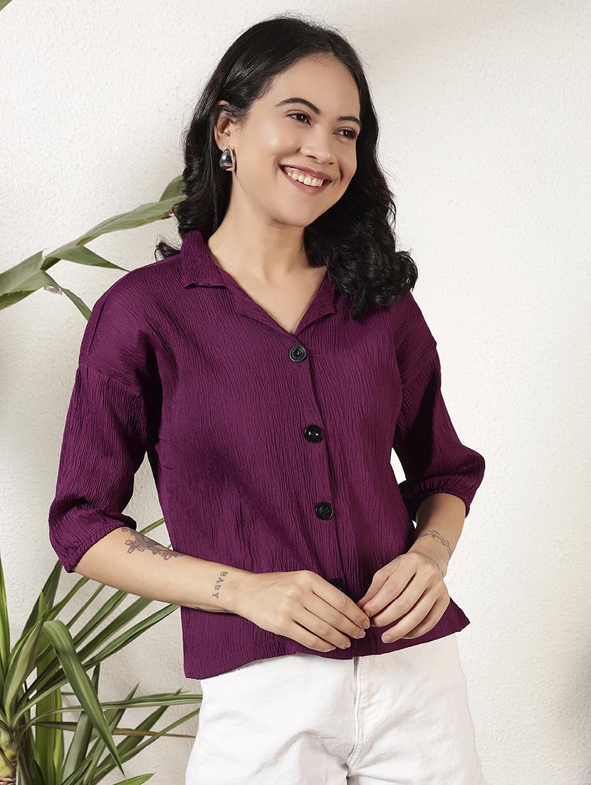 women solid cuban collared regular fit shirt - 21977777 - Standard Image - 2