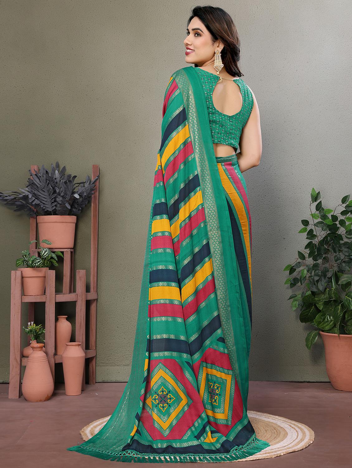 women sea green printed saree with blouse - 21977882 - Standard Image - 2