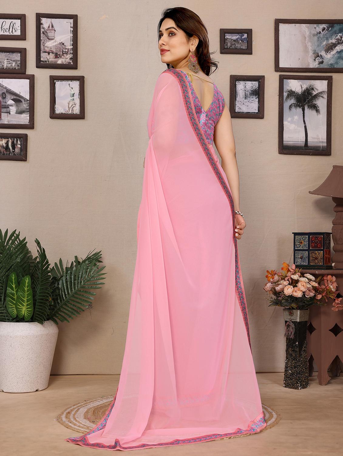 women solid with bordered saree with blouse - 21977887 - Standard Image - 2