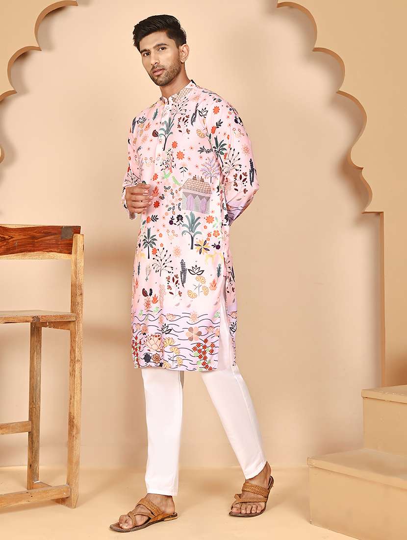Men Mandarin Neck Kurta Pyjama Ethnic Wear Set