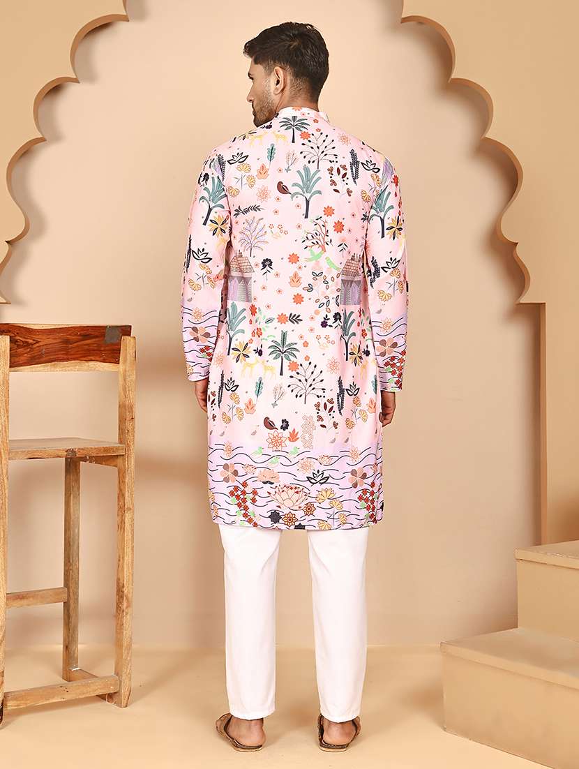 men mandarin neck kurta pyjama ethnic wear set - 21977963 - Standard Image - 2