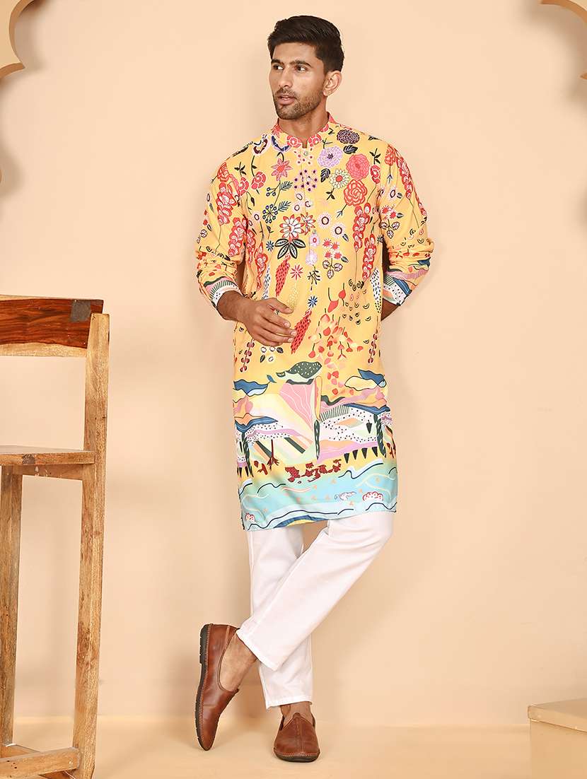 men mandarin neck kurta pyjama ethnic wear set