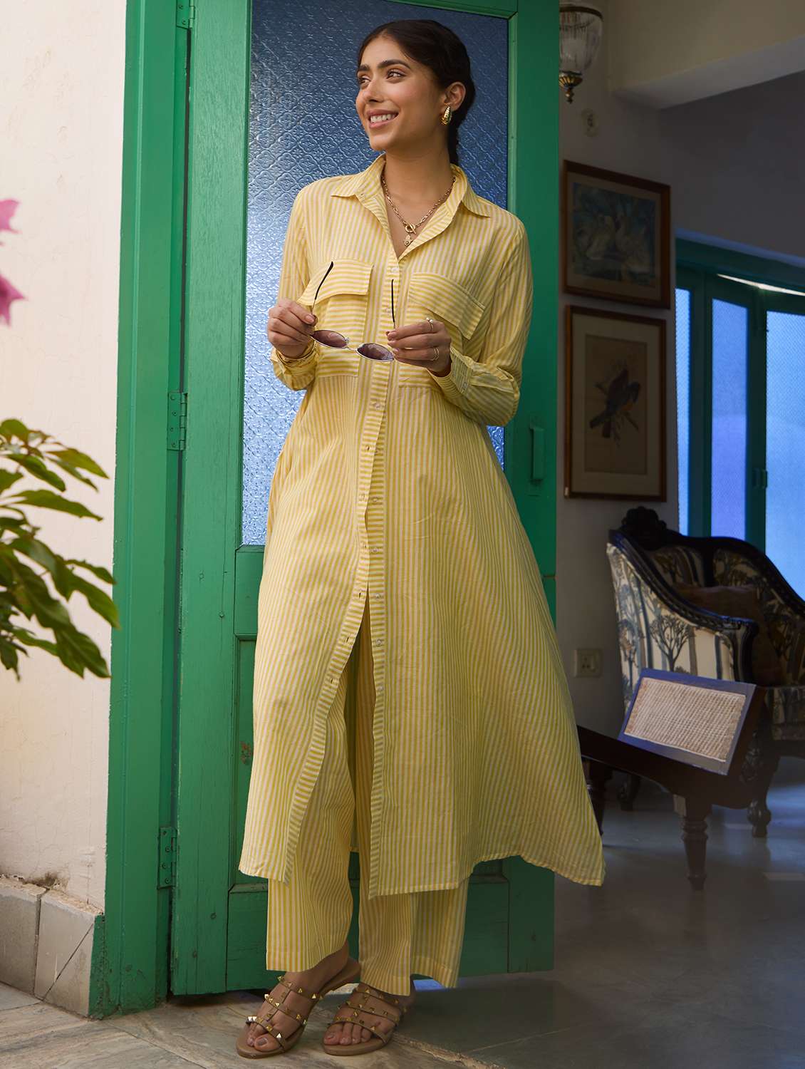 women striped long sleeve relaxed fit co ord set