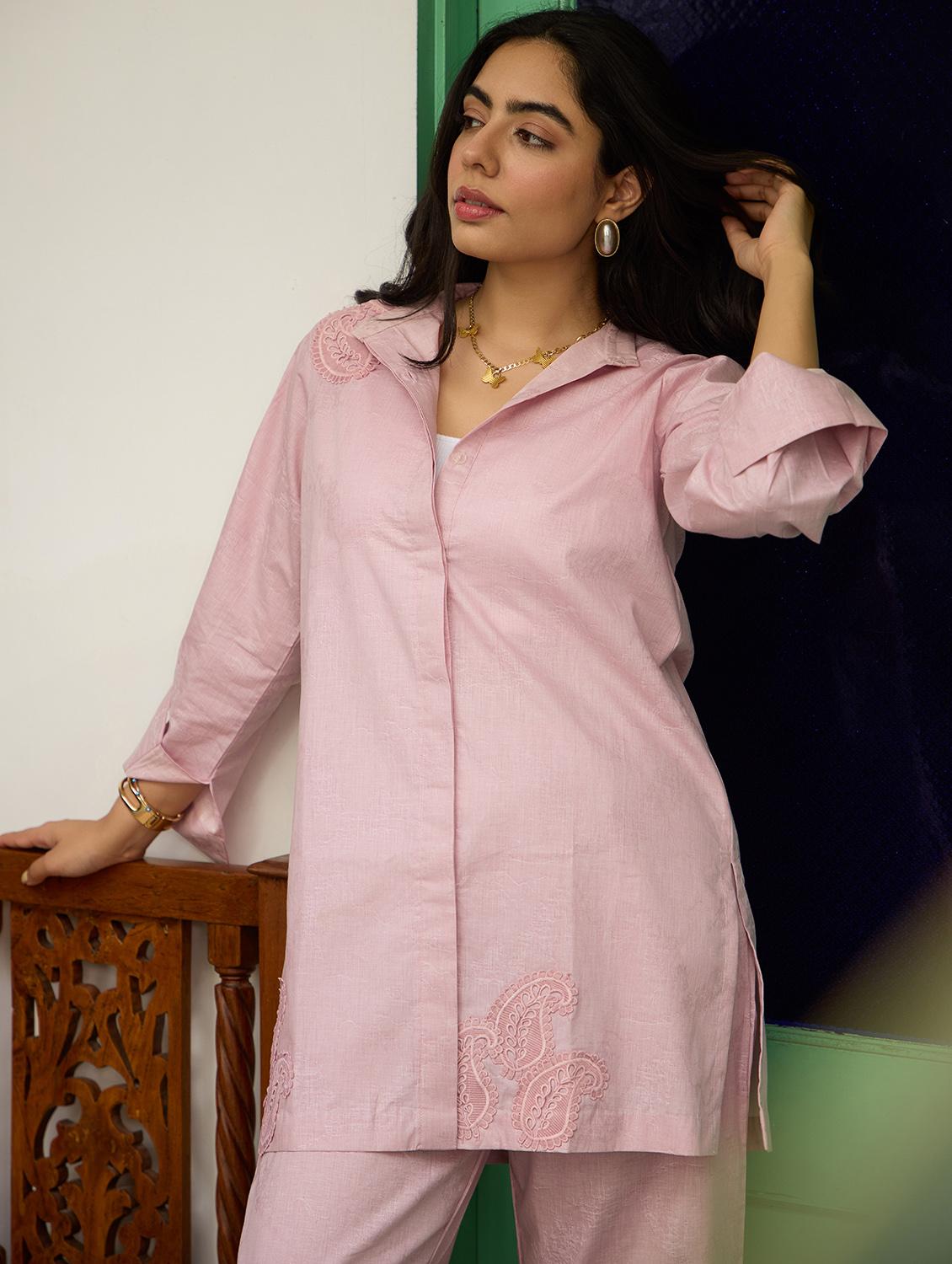 women patch work long sleeve relaxed fit co ord set - 21978007 - Standard Image - 2