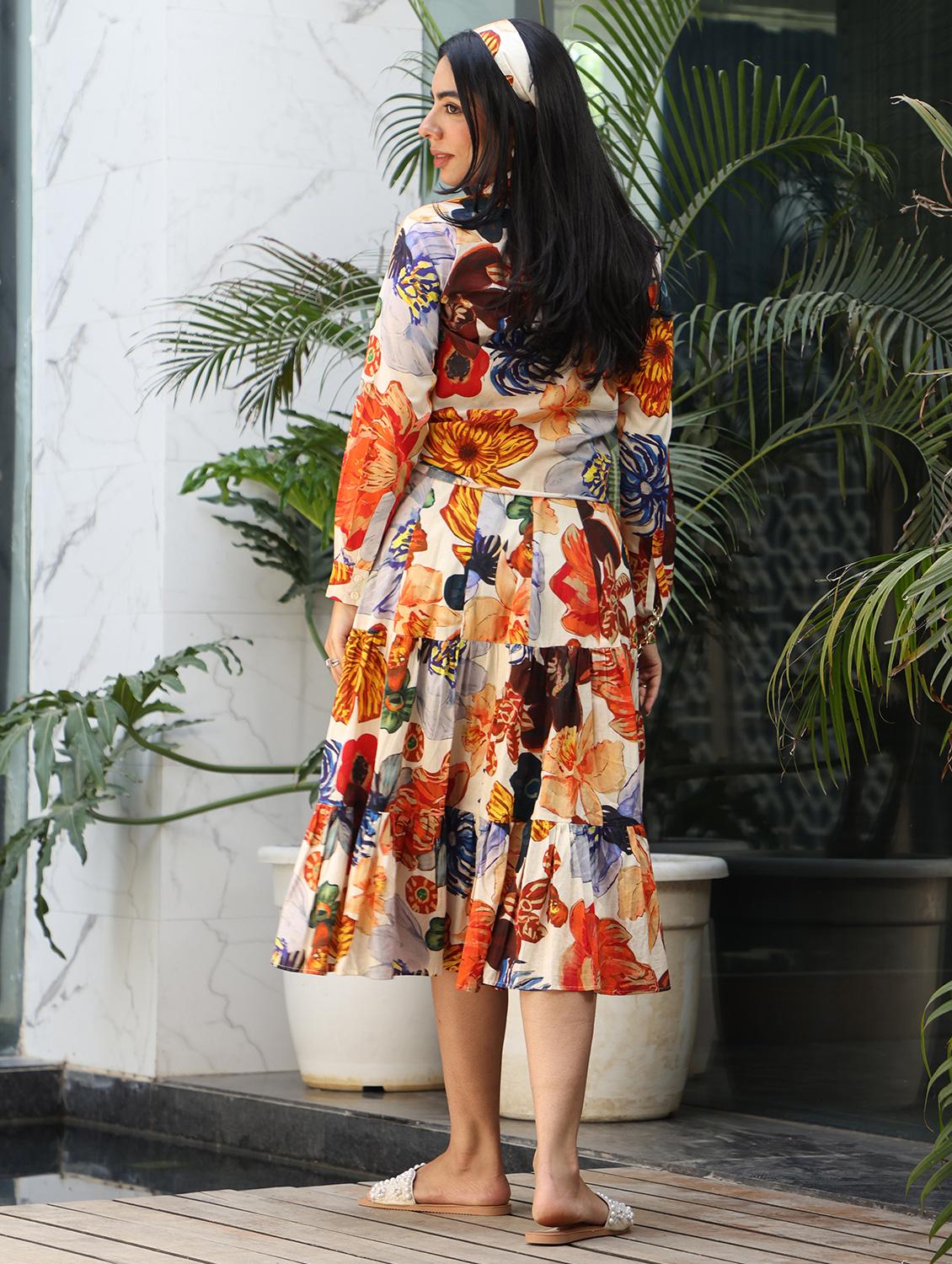 women floral printed sleeveless tiered dress with shrug - 21978025 - Standard Image - 2