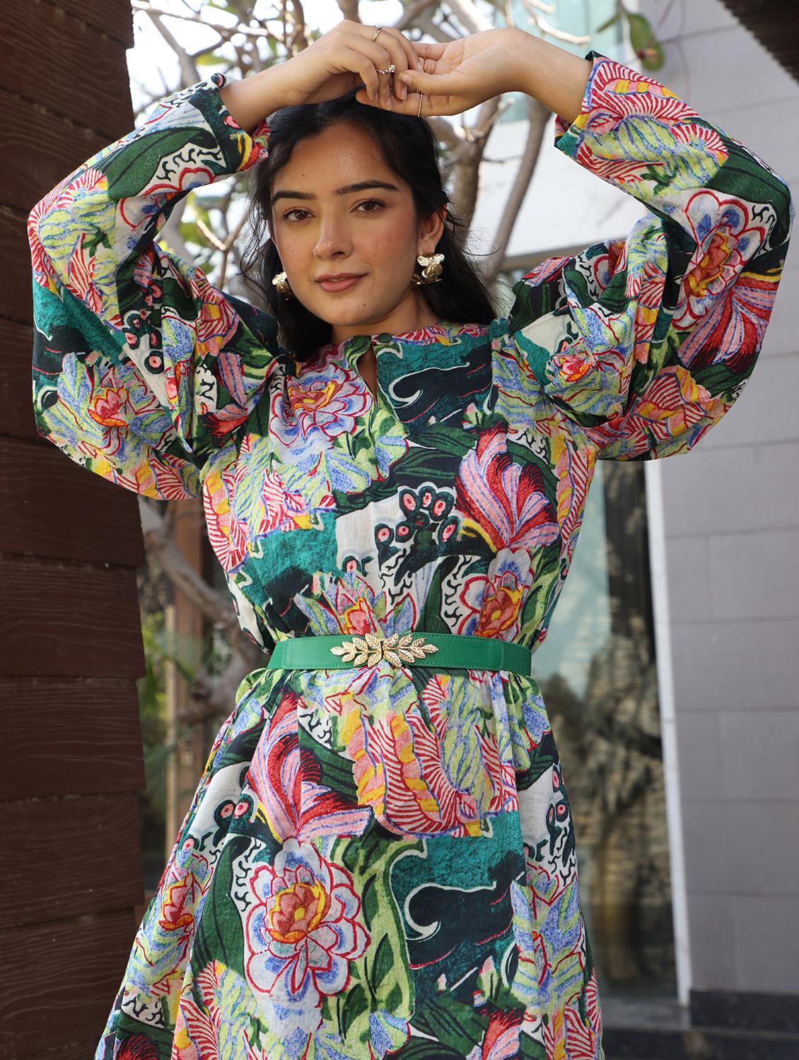 women floral printed long sleeve a-line dress - 21978030 - Standard Image - 2