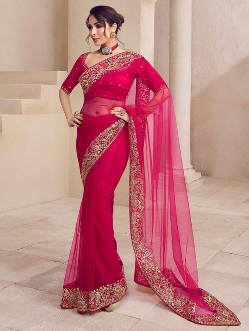 women pink embroidered saree  with blouse - 21978033 -  Standard Image - 0