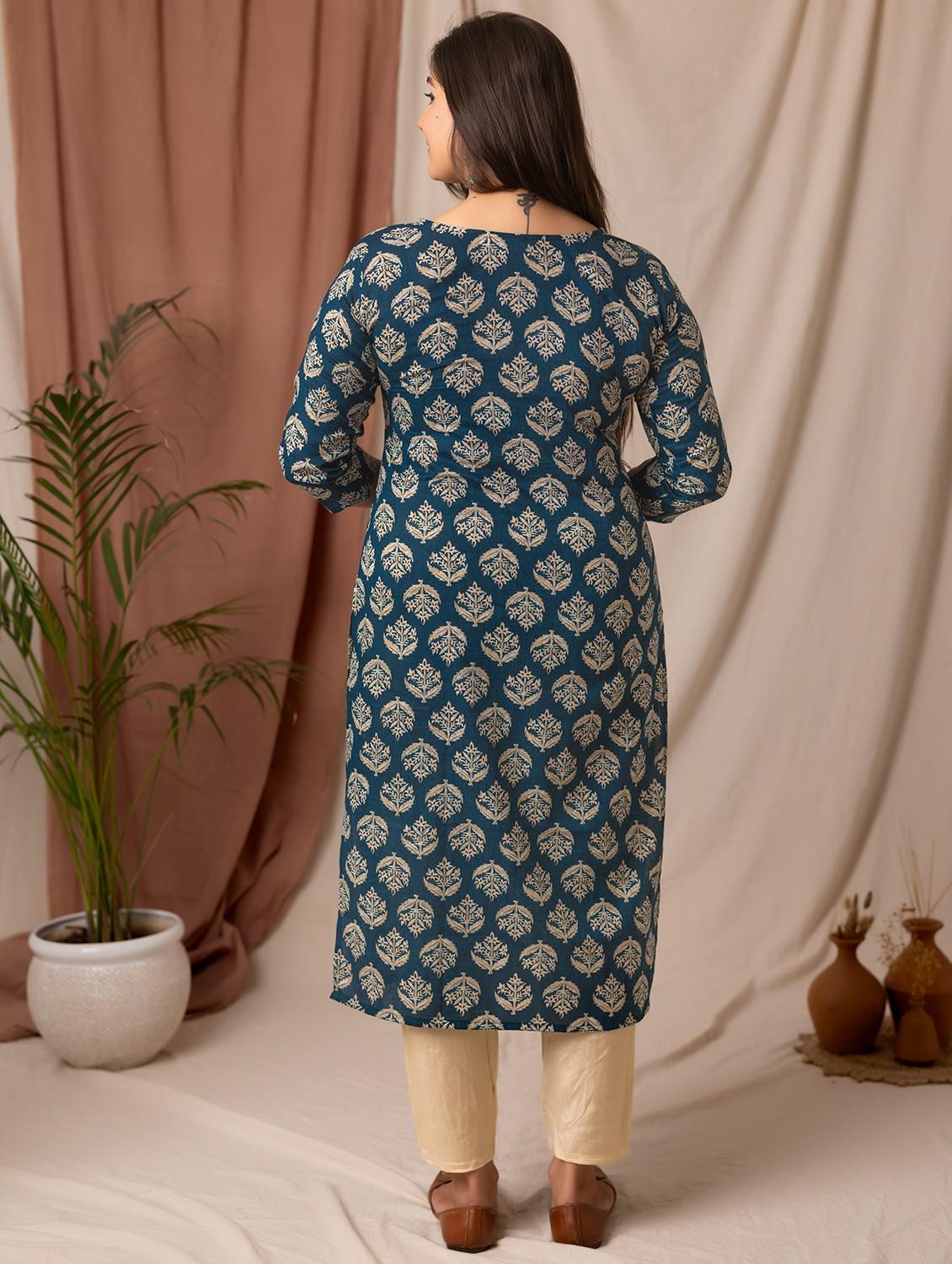women printed three quarter sleeve a-line kurta - 21978036 - Standard Image - 2