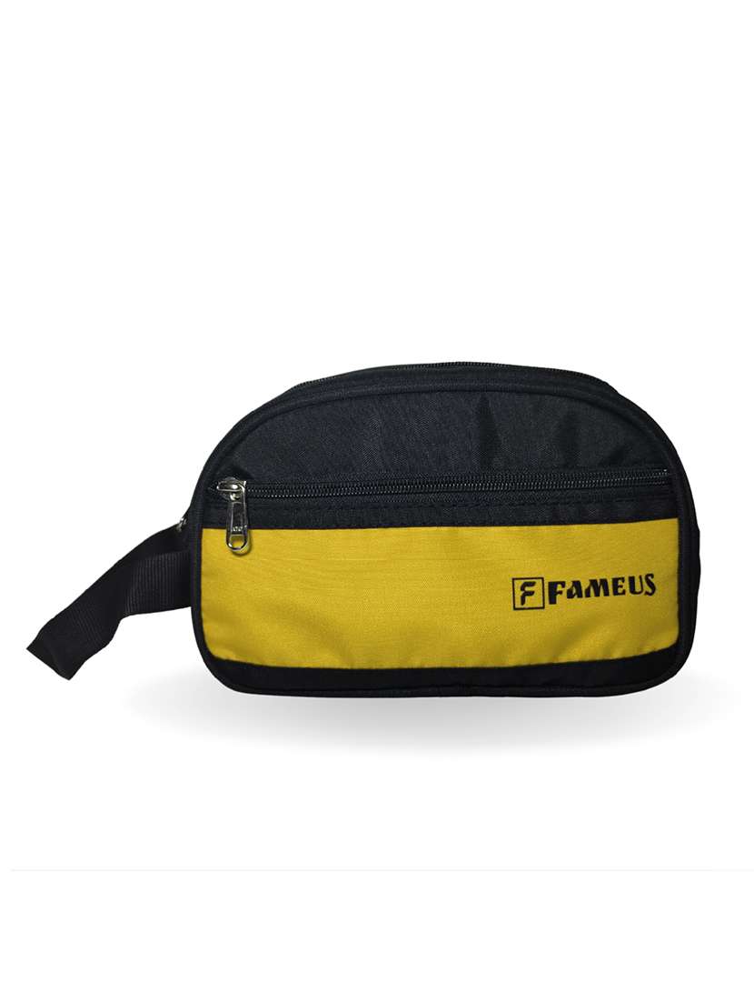 polyester yellow toiletry multipurpose pouch