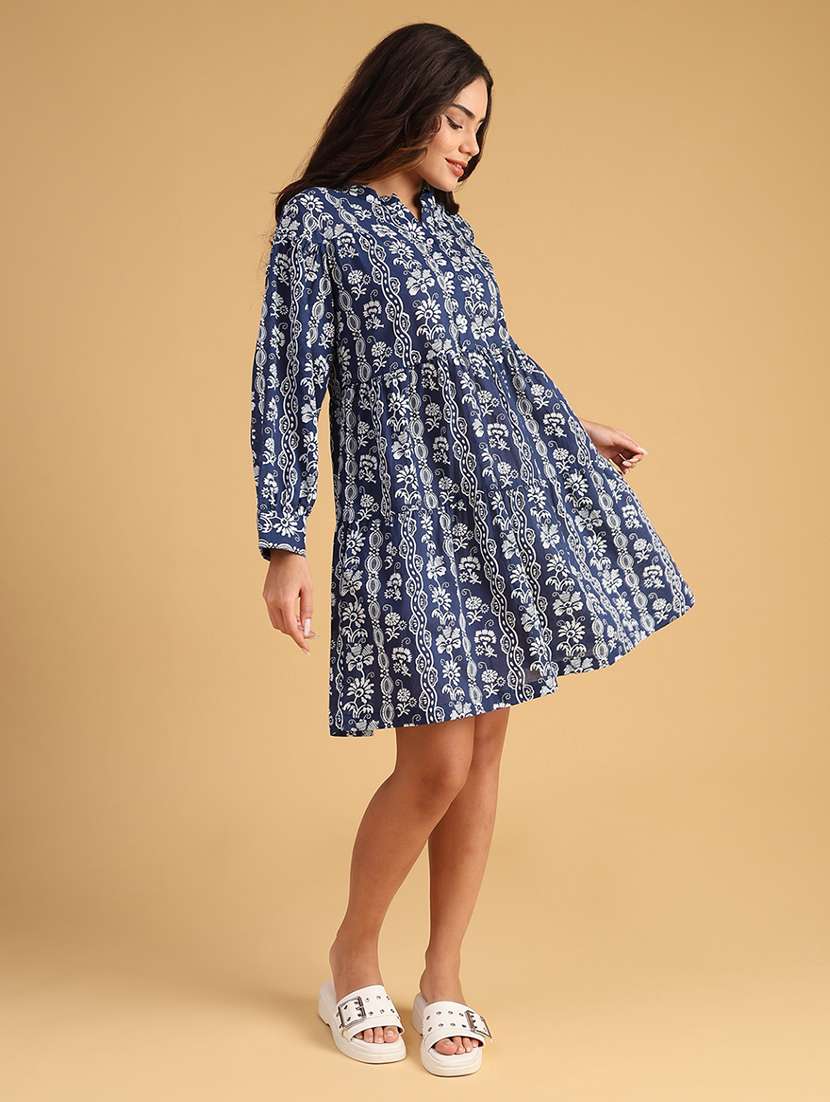 women printed long sleeve fit and flared dress - 21978097 -  Standard Image - 2