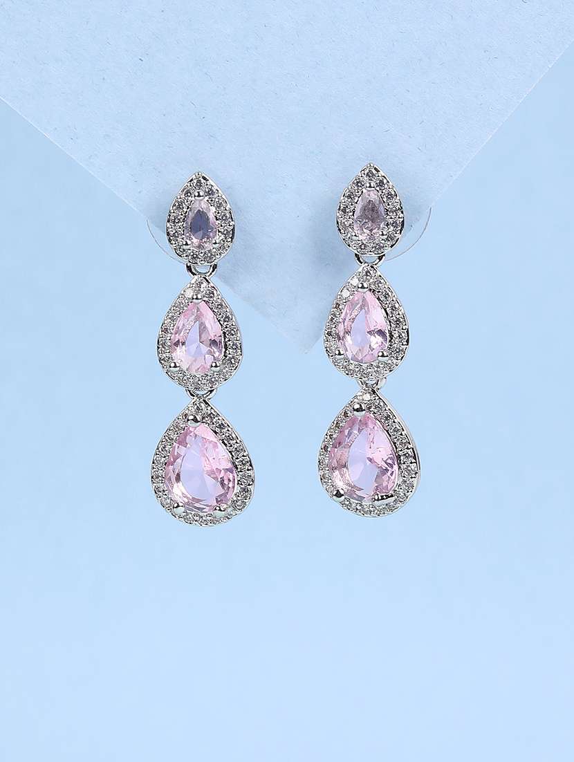 pink cubic zirconia dangle earrings