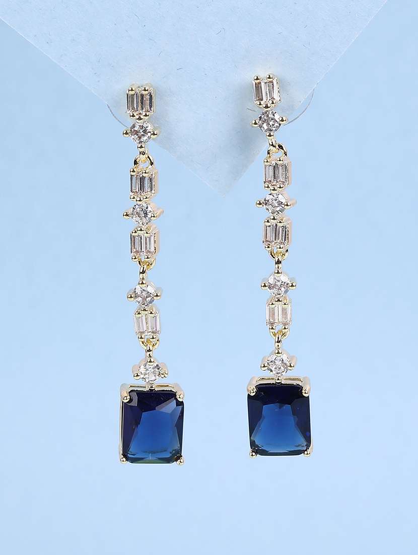 blue emerald cut crystal drop earrings