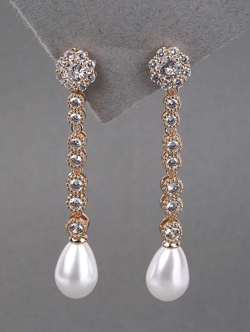 white pearl and crystal dangle earrings