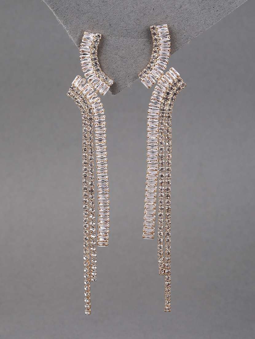 white crystal embellished drop earrings