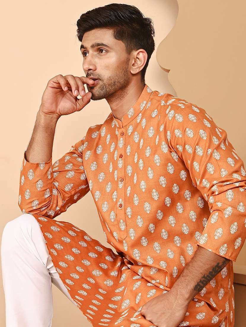 men printed mandarin neck long kurta - 21978470 -  Standard Image - 2