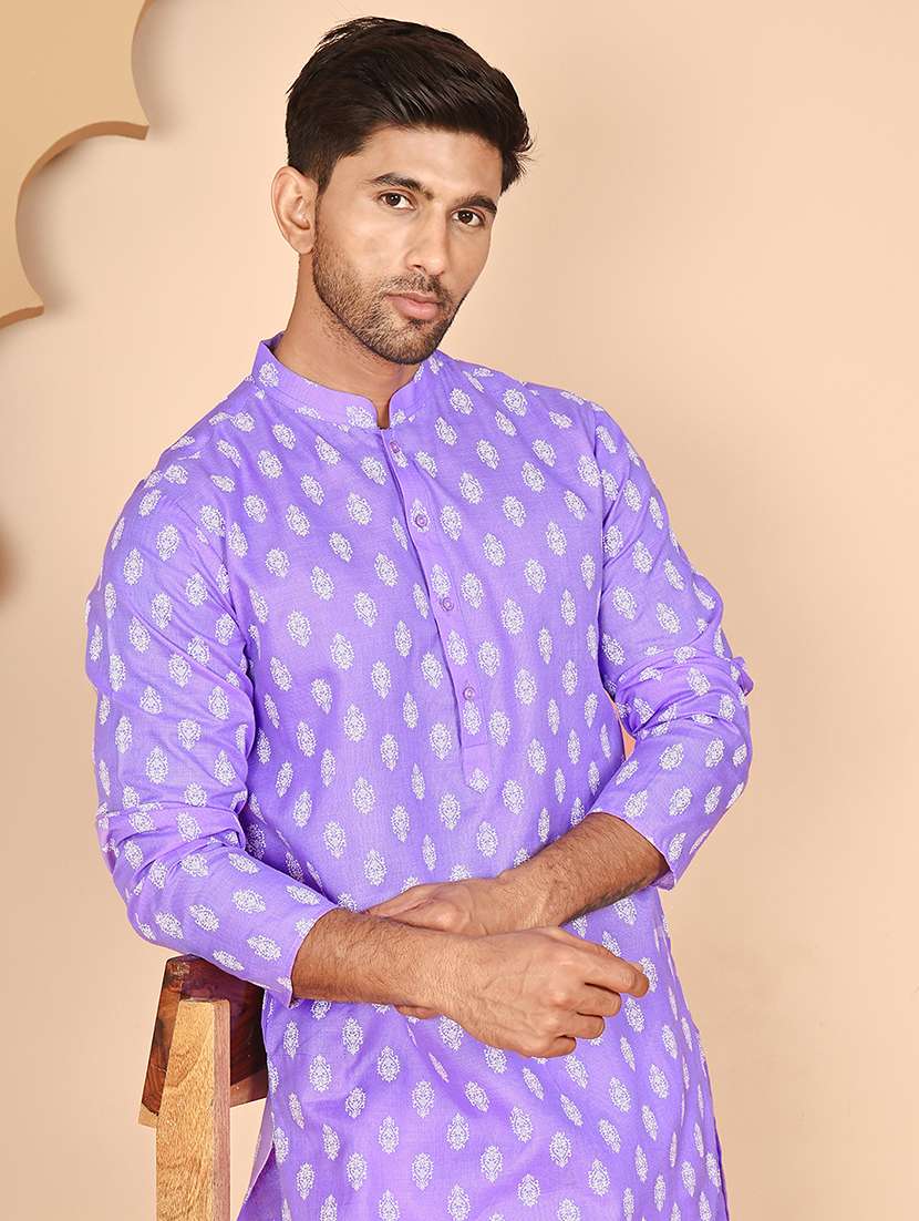 men printed mandarin neck long kurta - 21978471 -  Standard Image - 2