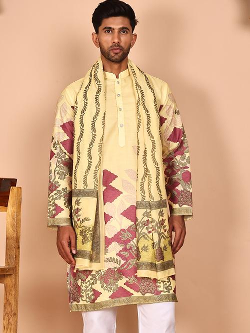 men printed mandarin neck long kurta with dupatta  - 21978475 -  Standard Image - 0