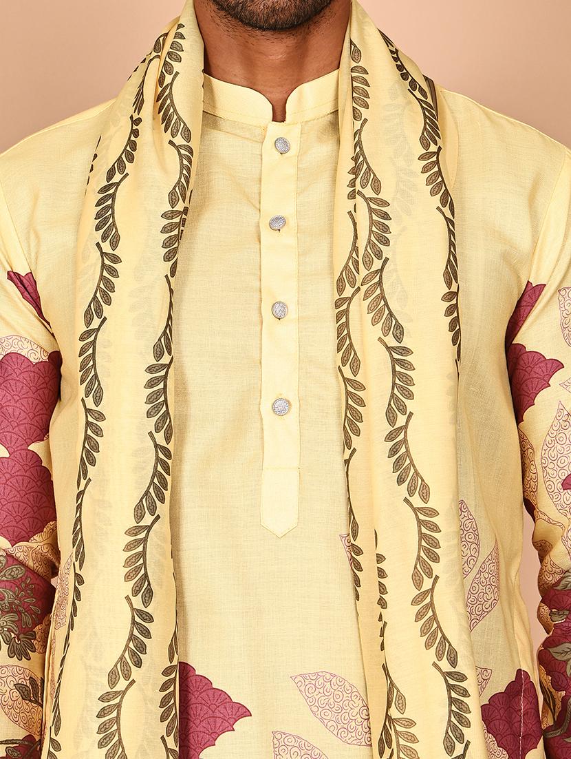 men printed mandarin neck long kurta with dupatta - 21978475 - Standard Image - 2