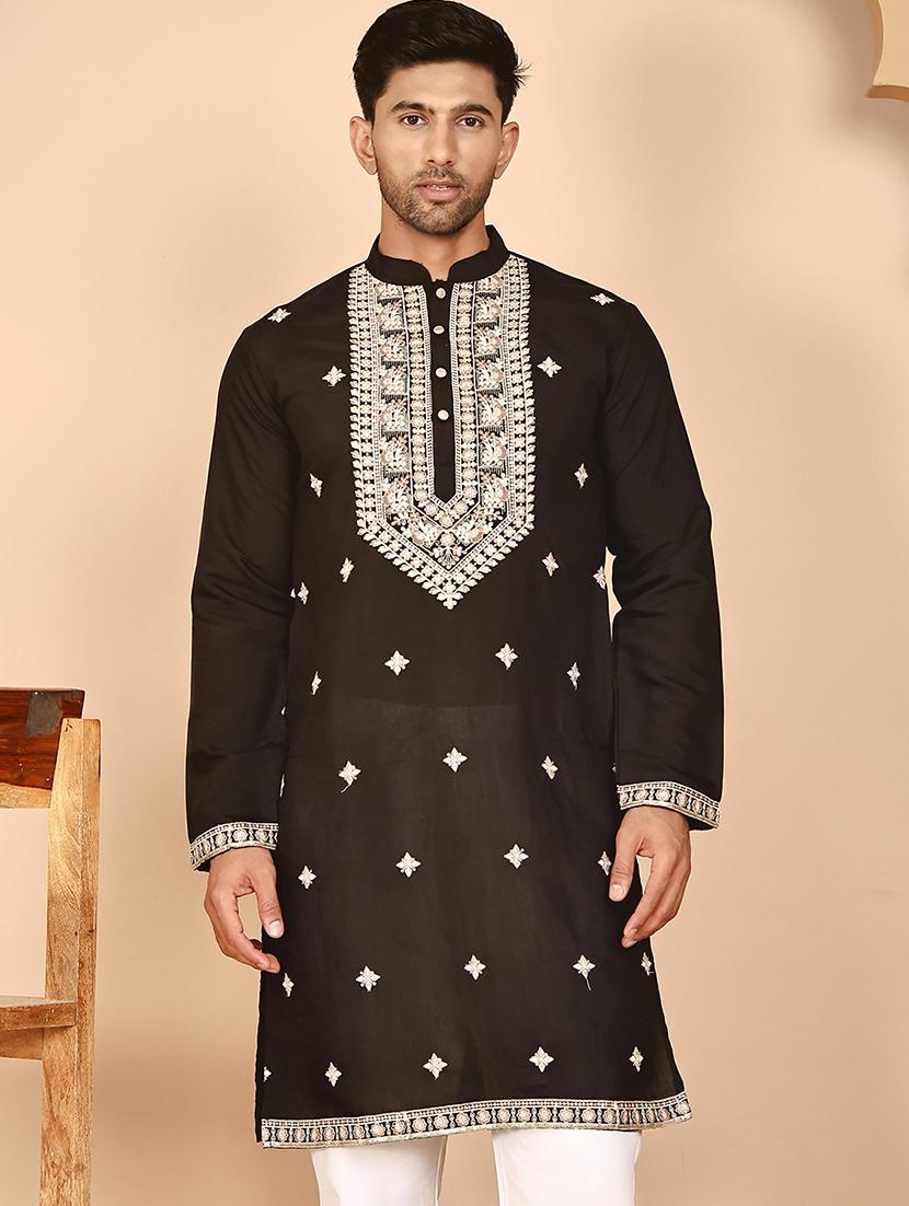 men embroidered mandarin neck long kurta - 21978478 - Zoom Image - 0