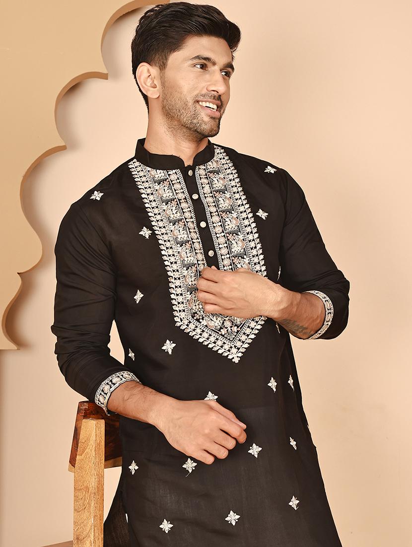 men embroidered mandarin neck long kurta - 21978478 - Standard Image - 2