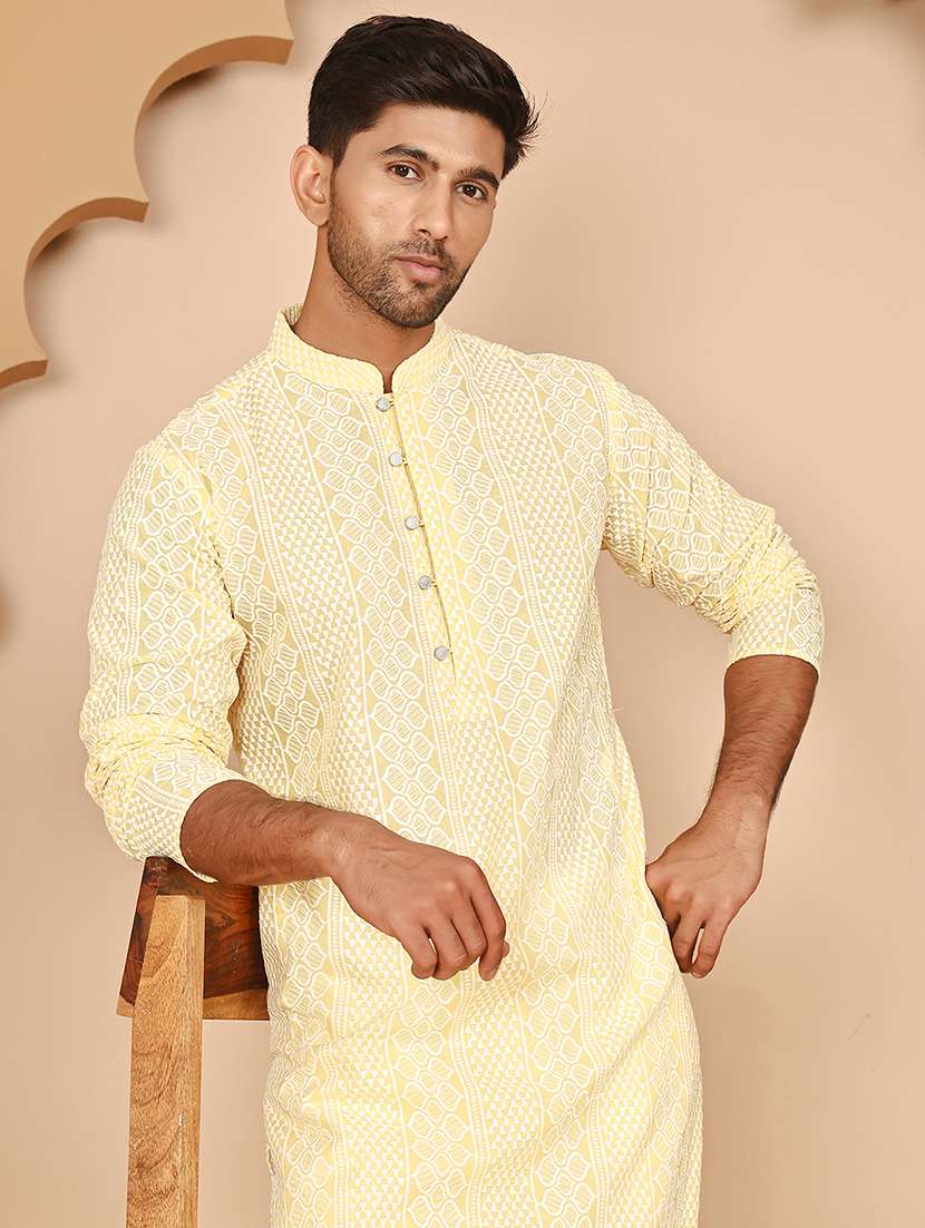 men embroidered mandarin neck long kurta - 21978483 - Standard Image - 2