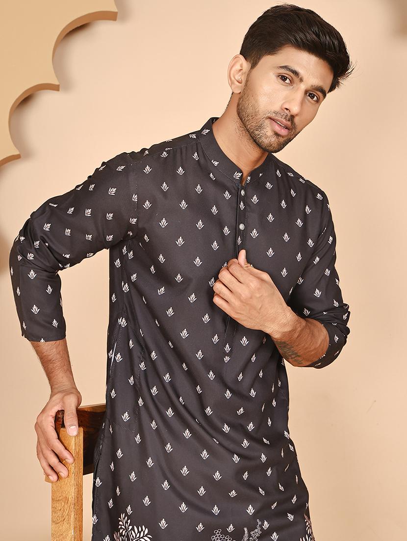 men printed mandarin neck long kurta - 21978486 - Standard Image - 2
