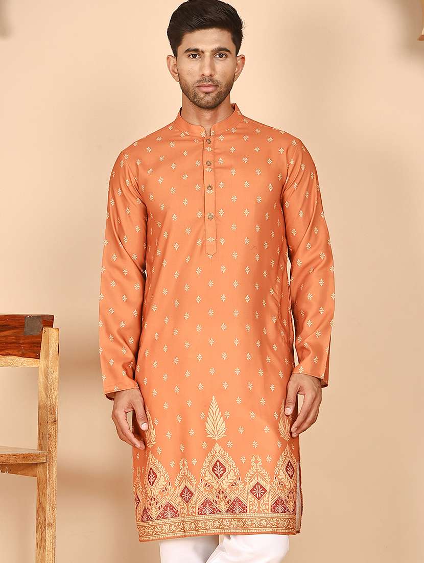 men printed mandarin neck long kurta - 21978487 - Zoom Image - 0