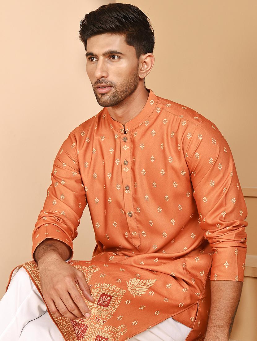 men printed mandarin neck long kurta - 21978487 - Standard Image - 2