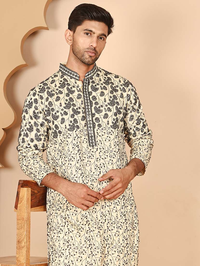 men embroidered mandarin neck long kurta - 21978488 -  Standard Image - 2