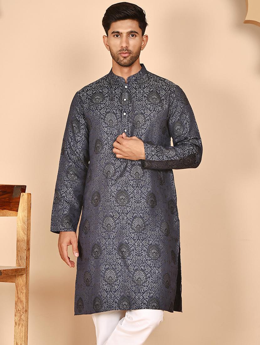 men self design mandarin neck long kurta - 21978490 - Zoom Image - 0