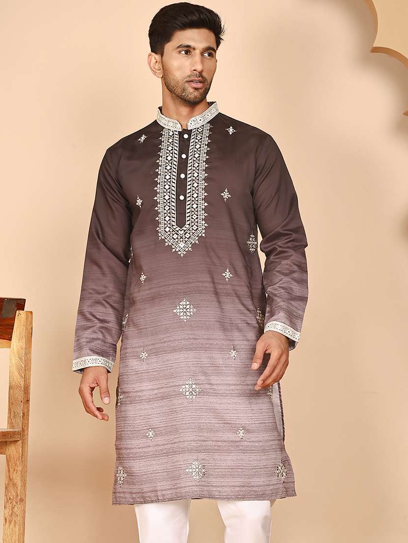 men embroidered mandarin neck long kurta