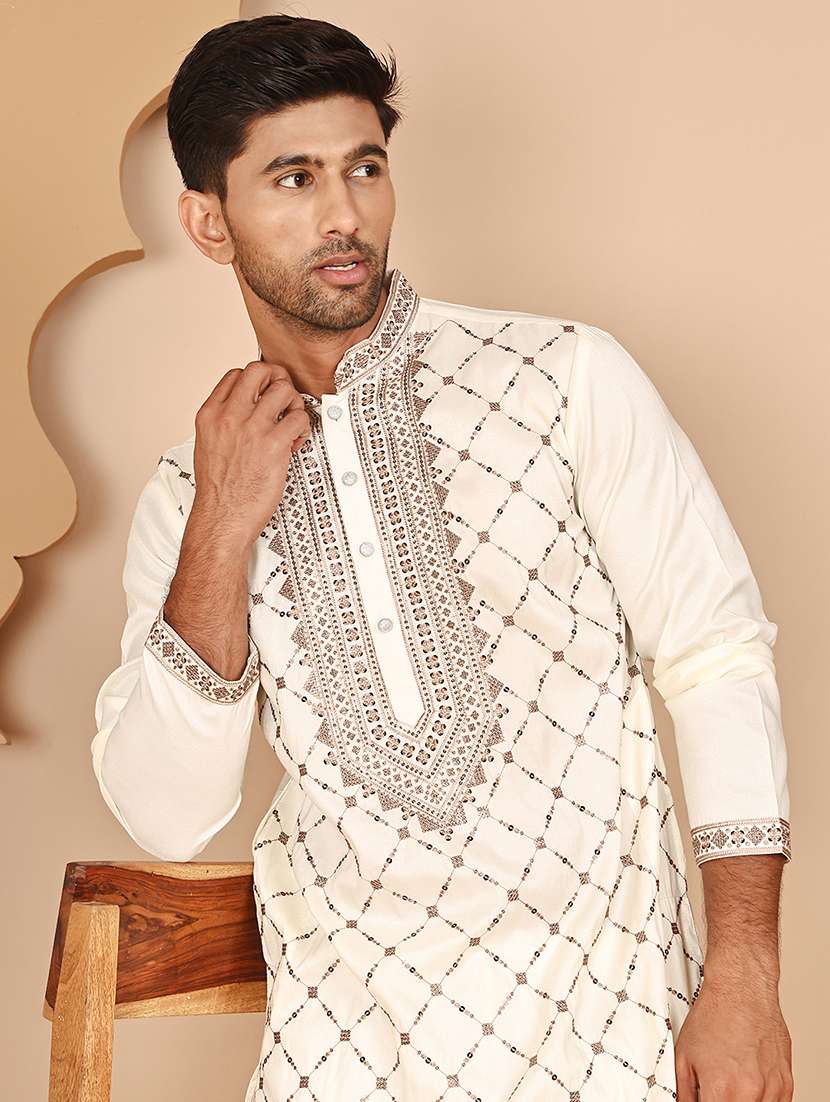 men embroidered mandarin neck long kurta - 21978498 -  Standard Image - 2