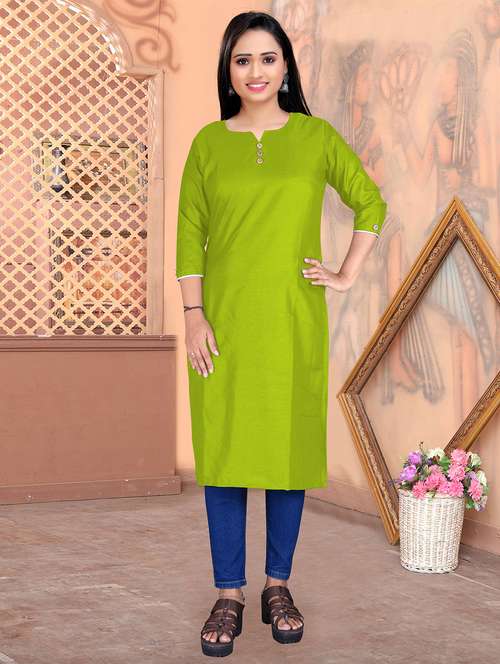 women solid three quarter sleeve straight kurta - 21978504 -  Standard Image - 0