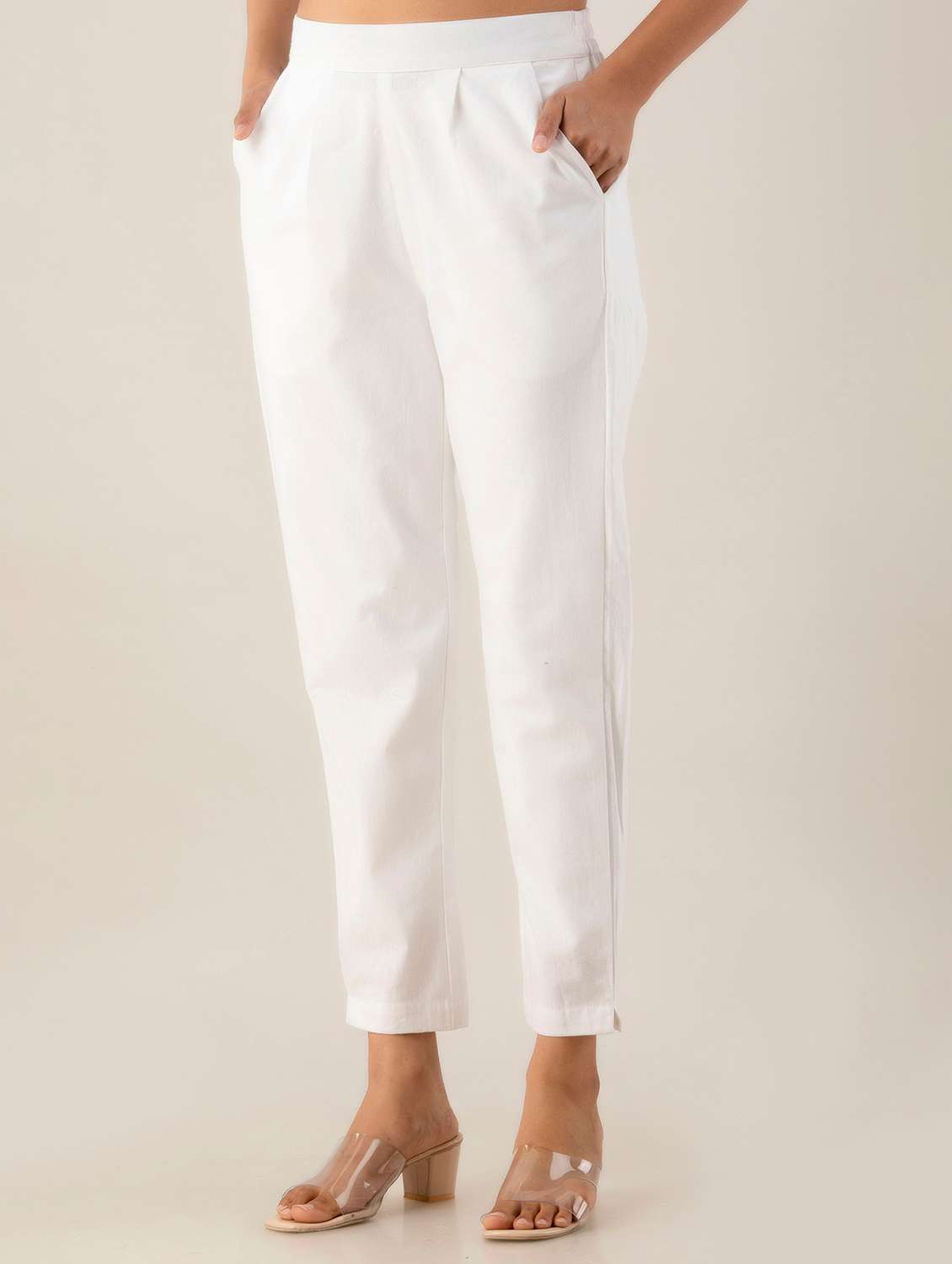 women solid mid rise cigarette pants
