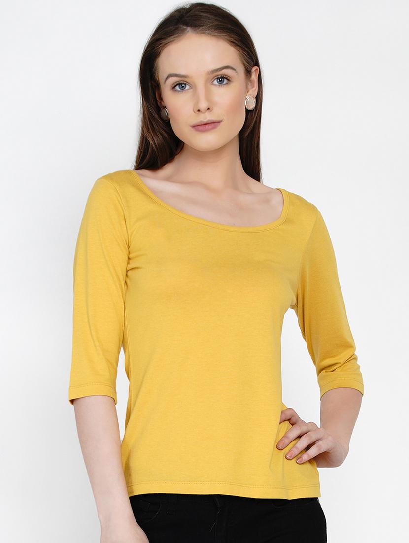 women yellow solid round neck regular top - 21978565 -  Zoom Image - 0