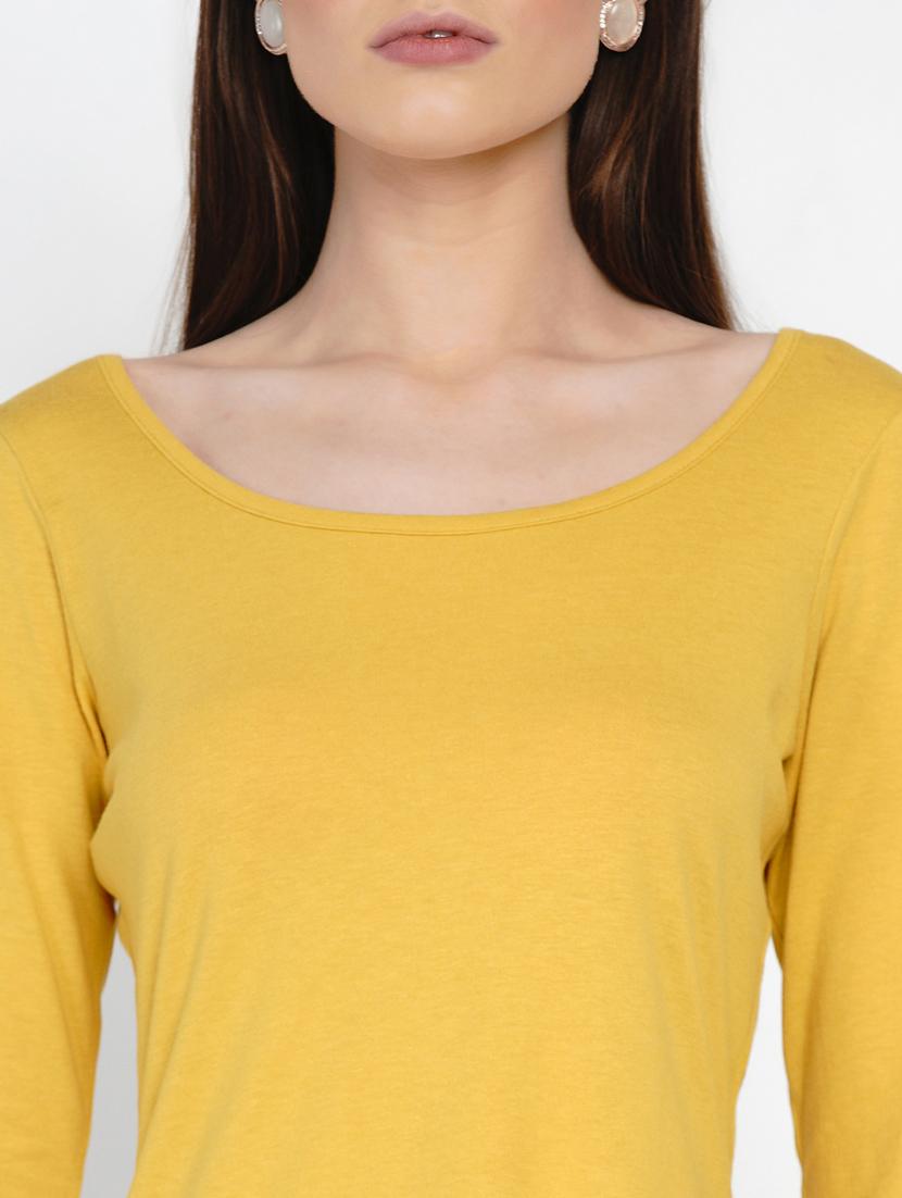 women yellow solid round neck regular top - 21978565 - Standard Image - 2