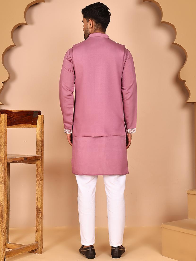 men mandarin neck kurta pyjama with jacket ethnic wear set - 21978573 - Standard Image - 2