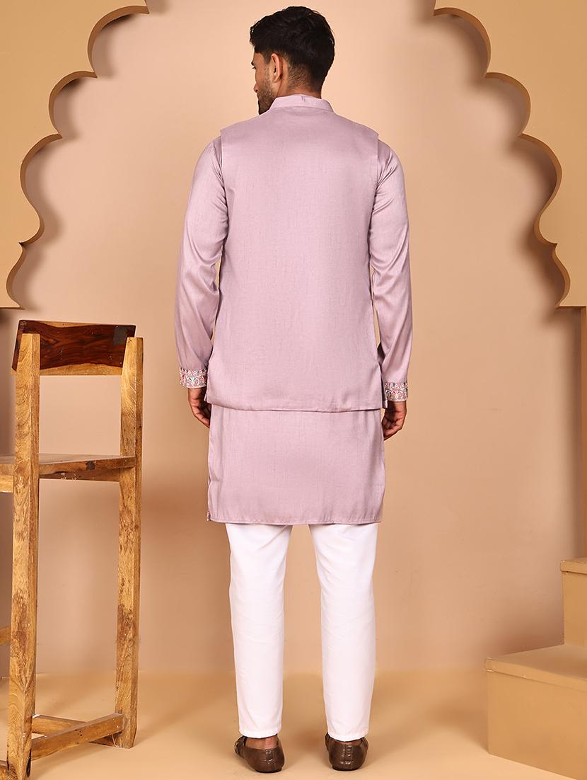 men mandarin neck kurta pyjama with jacket ethnic wear set - 21978575 - Standard Image - 2