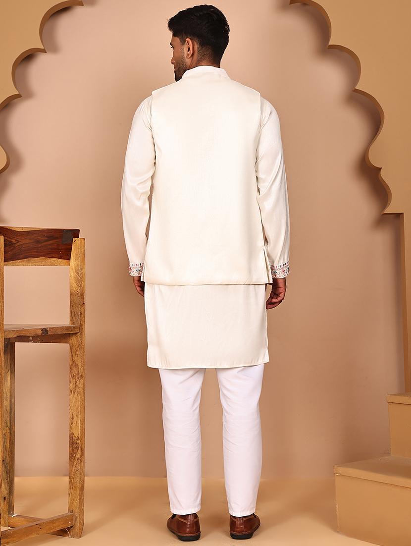 men mandarin neck kurta pyjama with jacket ethnic wear set - 21978576 - Standard Image - 2