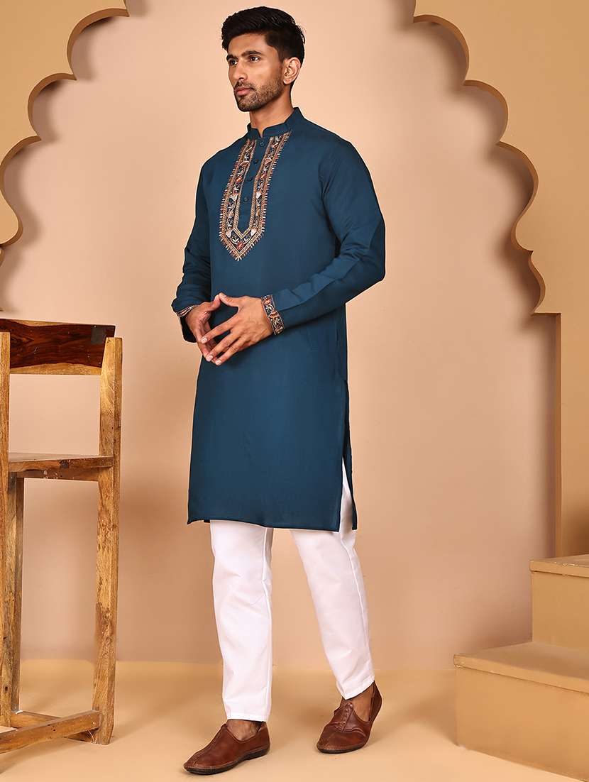 men mandarin neck kurta pyjama with jacket ethnic wear set - 21978577 -  Standard Image - 2