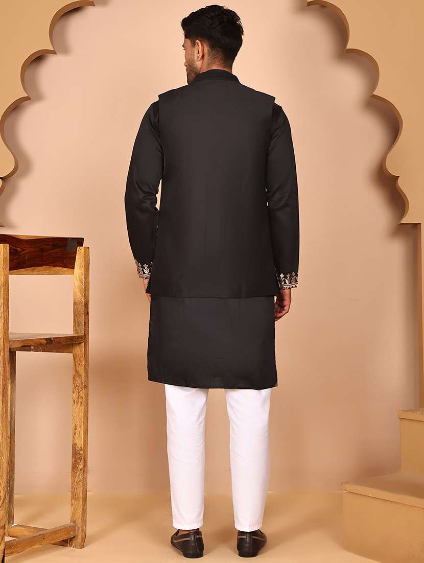 men mandarin neck kurta pyjama with jacket ethnic wear set - 21978579 -  Standard Image - 2