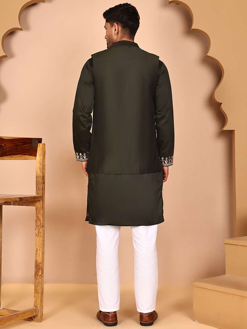 men mandarin neck kurta pyjama with jacket ethnic wear set - 21978580 -  Standard Image - 2