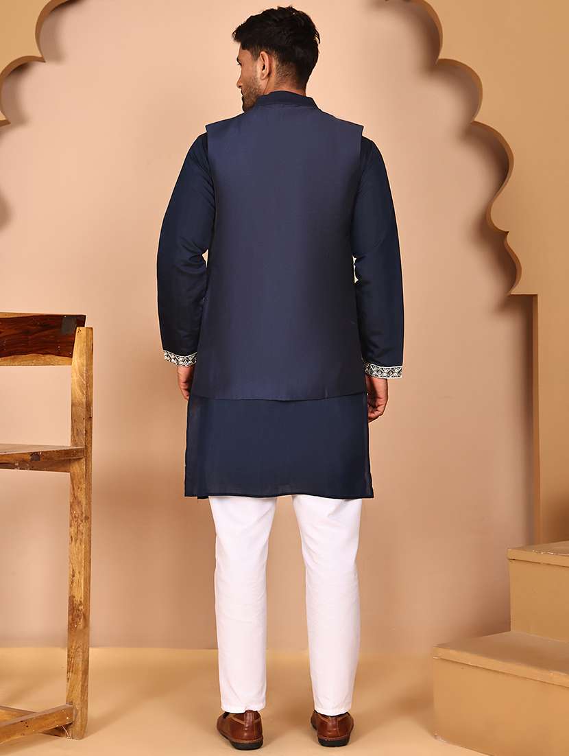 men mandarin neck kurta pyjama with jacket ethnic wear set - 21978581 -  Standard Image - 2