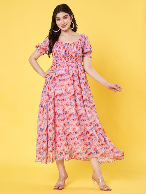 women floral print puff sleeve fit & flare dress - 21978599 -  Standard Image - 0