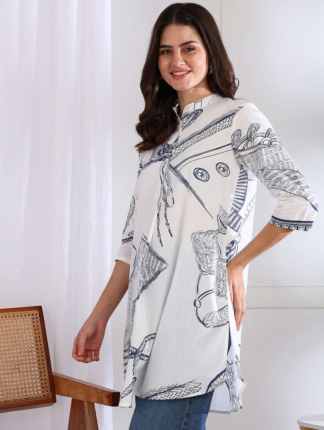 women printed three quarter sleeve a-line kurti - 21978602 - Standard Image - 2