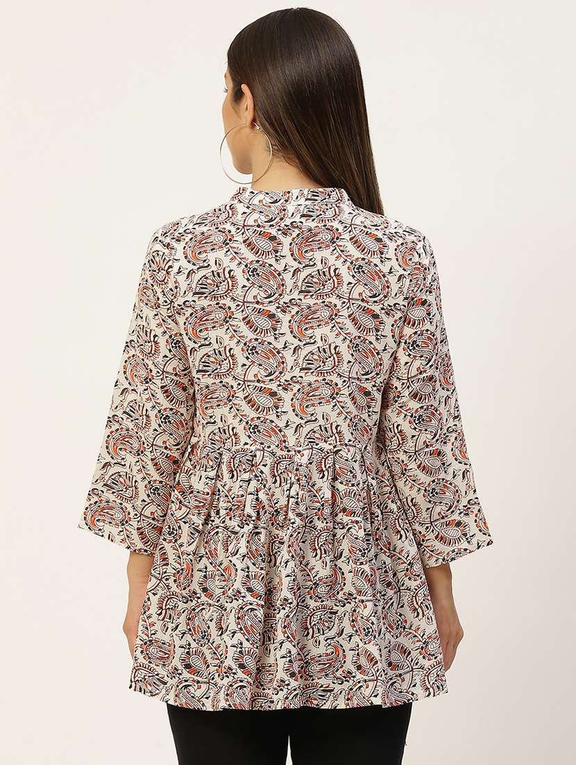 women three quarter sleeve flared kurti - 21978606 - Standard Image - 2