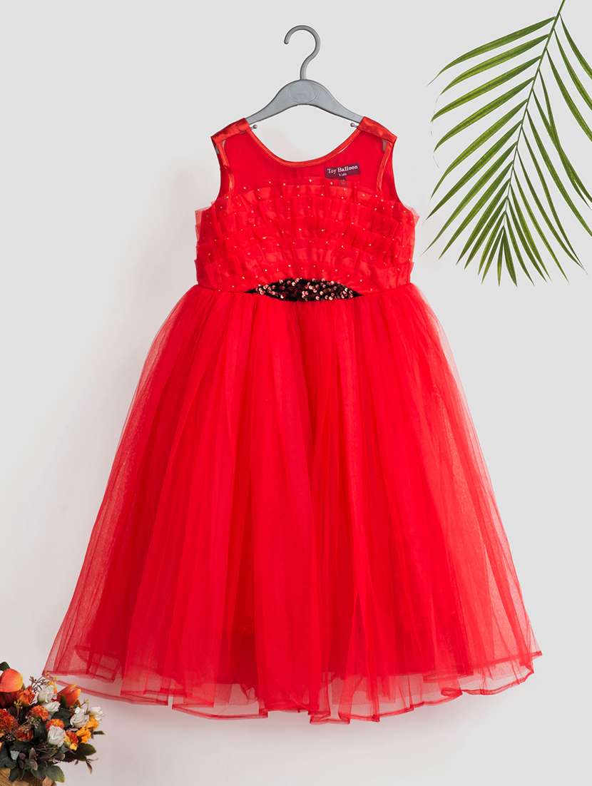 girls self designed sleeveless party gown