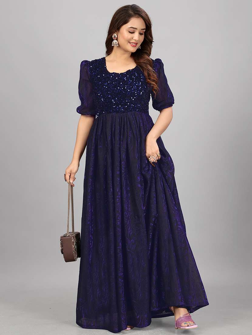 women floral sequenced work semi stitched flared gown